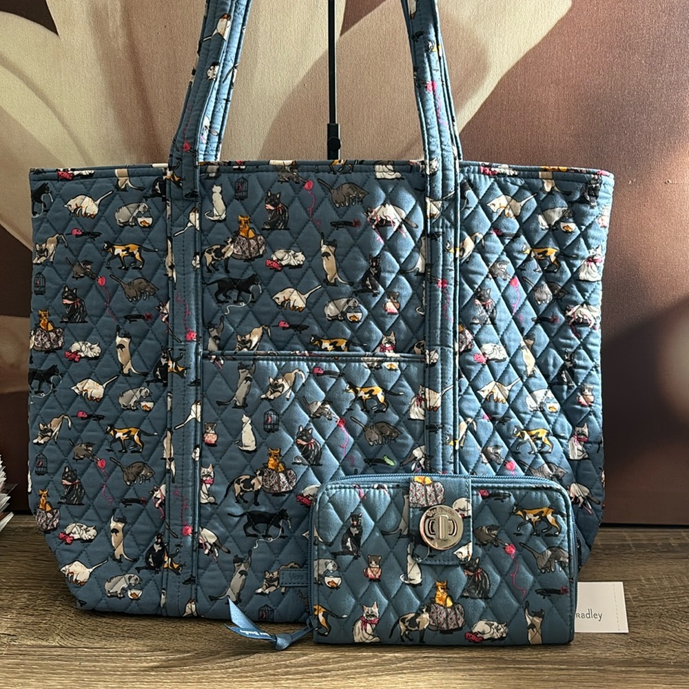 VB Large Vera Tote and Wallet SET Cats Meow NWT